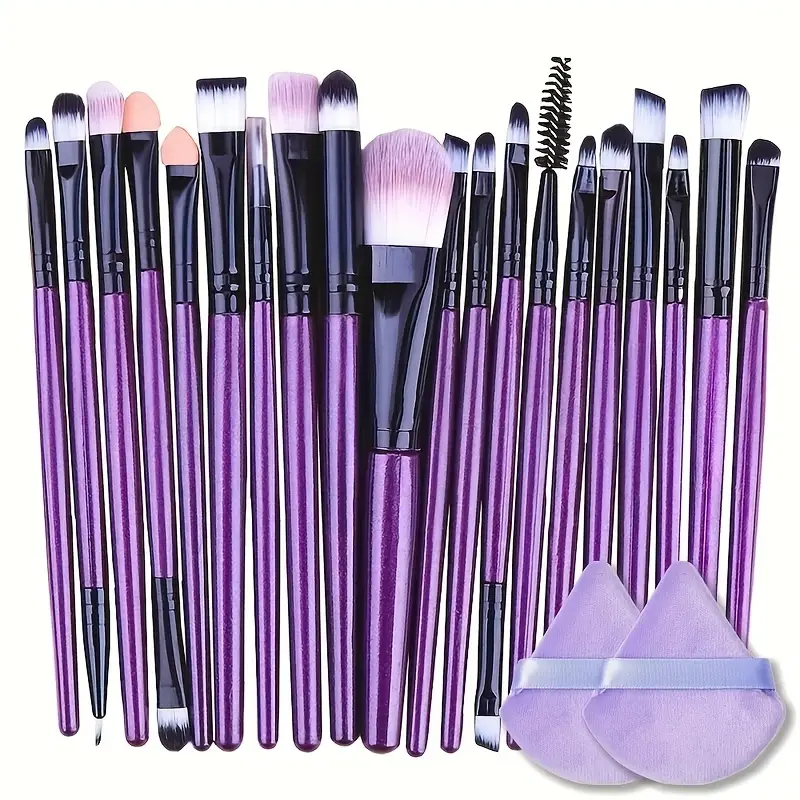 Ensemble de 20 Pinceaux de Maquillage avec Sac et Éponge Offerte Violet