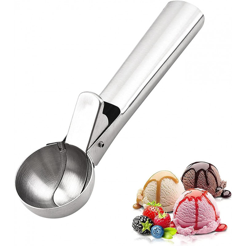 Cuillère à Glace avec Gâchette - Acier Inoxydable Robuste, Idéale pour Yogourt, Gelato et Desserts Glacés