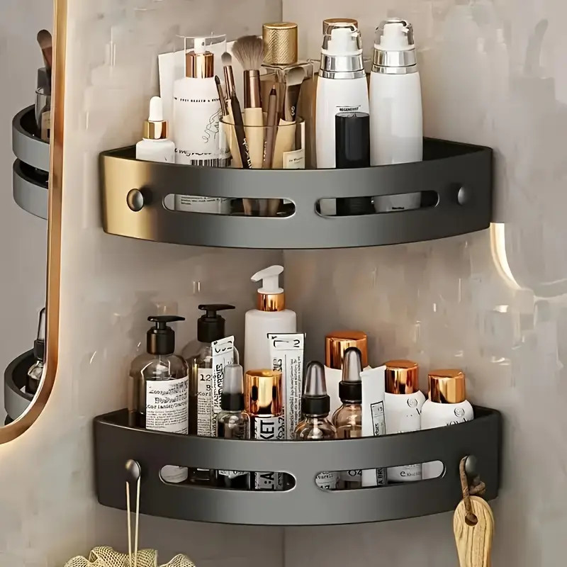 Lot de 2 étagères d’angle douche, Support adhésif sans perçage, rangement mural salle de bain, organisateur shampoing