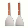 Lot de 2 spatules en acier inoxydable - Manche en bois, bord droit, outils de cuisine et grillade polyvalents