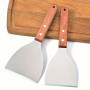 Lot de 2 spatules en acier inoxydable - Manche en bois, bord droit, outils de cuisine et grillade polyvalents