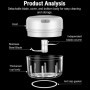Hachoir Électrique 250ml Blanc – Rechargeable USB, Lames Inox, Mini Mixeur Multifonction, Facile à Nettoyer, Cuisine Compacte