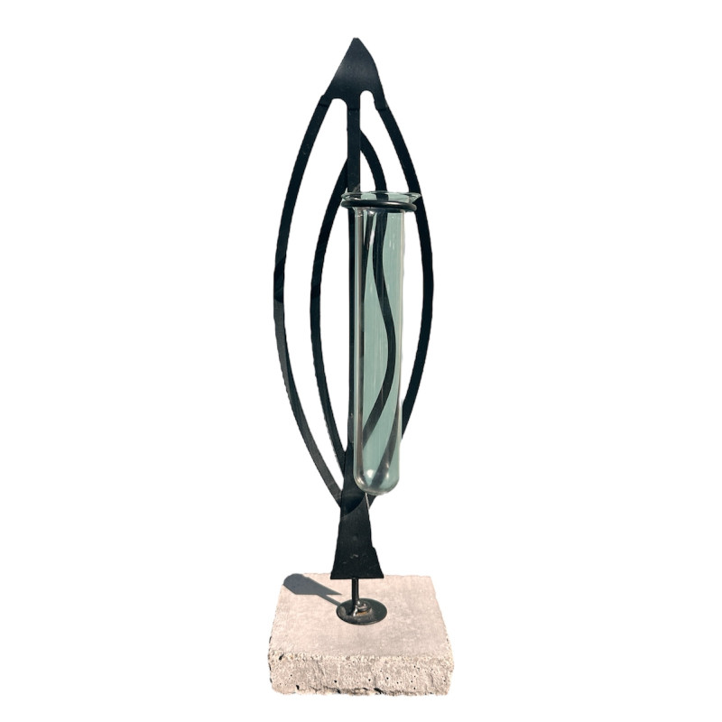 Vase décoratif en métal et verre | Support design moderne avec tube en verre | Déco élégante pour salon, bureau ou table