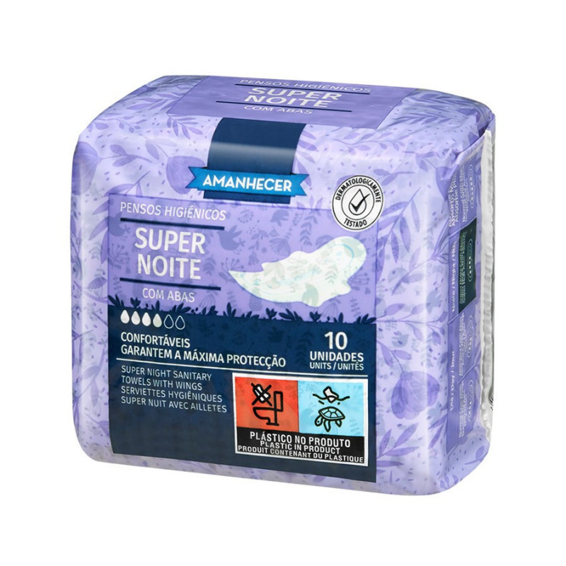 AMANHECER 10 Pansements hygiéniques Super Nuit avec ailes