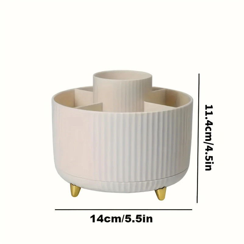 Organisateur Maquillage Rotatif 360° OUVRÉS – 5 Compartiments, Rangement Pinceaux, Soins, Rouge à Lèvres, Plastique Durable