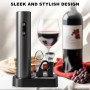 Ouvre-bouteille de vin électrique 6-en-1 avec verseur, coupe-capsule, bouchon sous vide – Fonctionne avec piles (non incluses)
