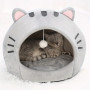 Grand lit grotte pour chat en peluche avec capuche et oreilles, coussin lavable, intérieur doux, confortable - Taille L - Gris