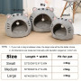 Grand lit grotte pour chat en peluche avec capuche et oreilles, coussin lavable, intérieur doux, confortable - Taille L - Gris