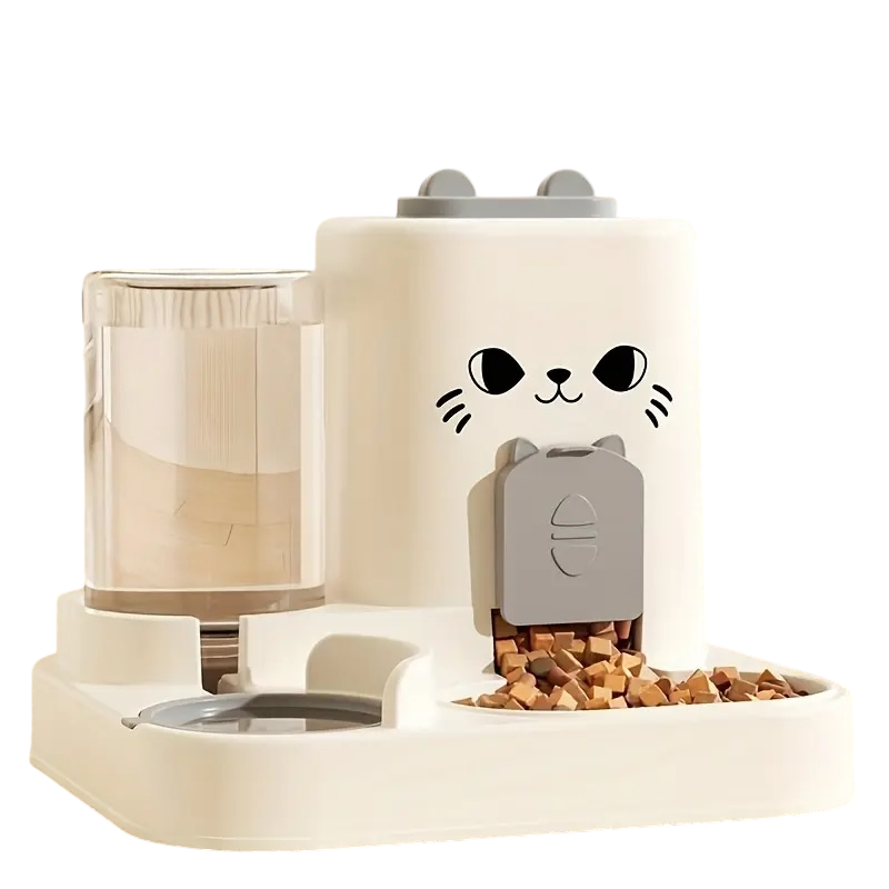 Ensemble Distributeur Automatique de Nourriture et d'Eau pour Chat - Gris