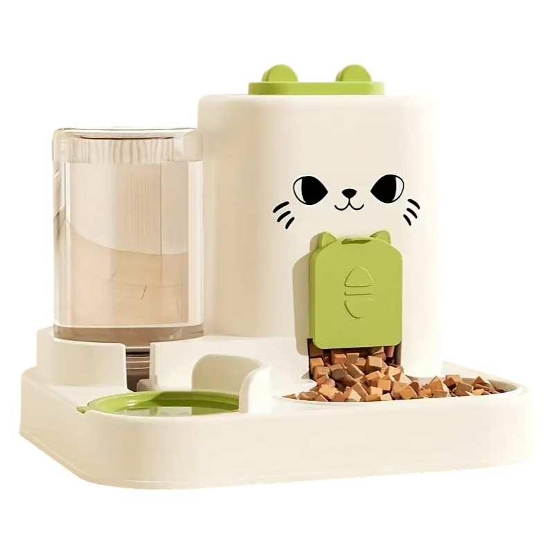 Ensemble Distributeur Automatique de Nourriture et d'Eau pour Chat - Vert