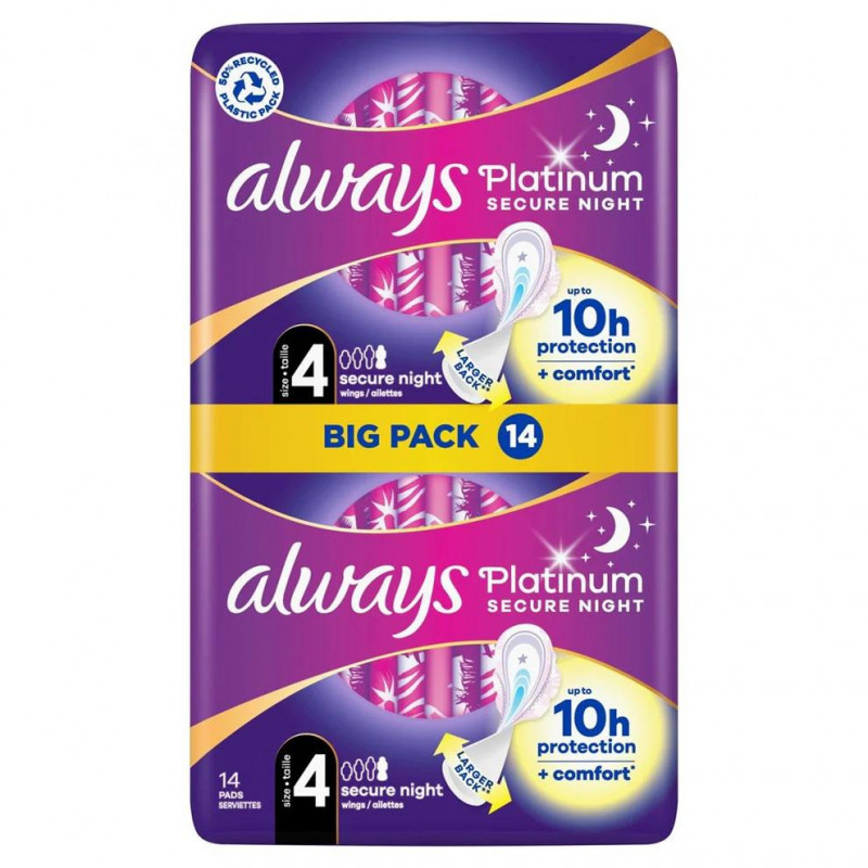 Always Platinium secure night Serviettes Hygiéniques 14 pads taille 4