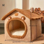 Maison pour chat douce en peluche avec coussin Brun, taille M