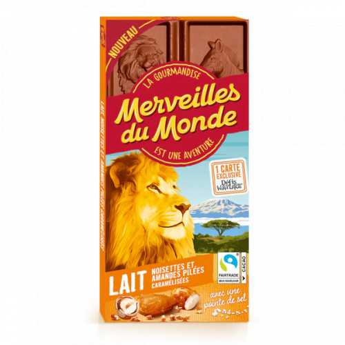 MERVEILLES Tablette de chocolat Lait 100g, noisettes et amandes pilées