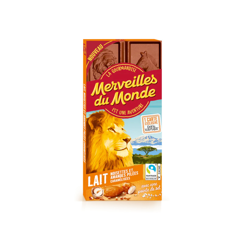 MERVEILLES Tablette de chocolat Lait 100g, noisettes et amandes pilées