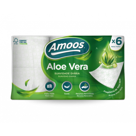 Amoos - Papier toilette aloe verra, 6 rouleaux, 3 épaisseur