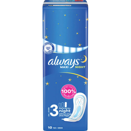 Always Maxi Night Serviette Hygiénique sans ailes 10 pads taille 3