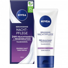 NIVEA Crème de Nuit Apaisante 24h Hydratante pour Peaux Sensibles, Régénération Visage Sans Parfum