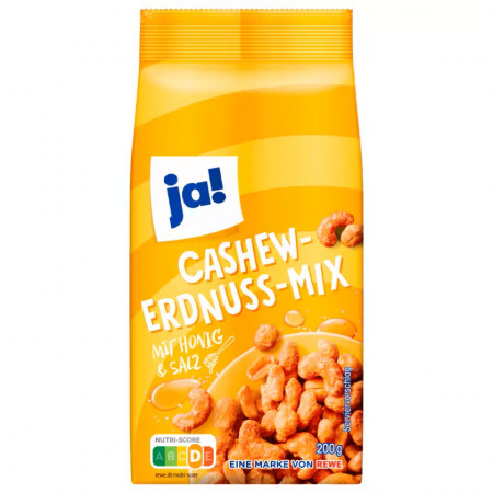 JA! Mélange noix de cajou et cacahuètes au miel et sel 200g – Snack gourmand et croquant