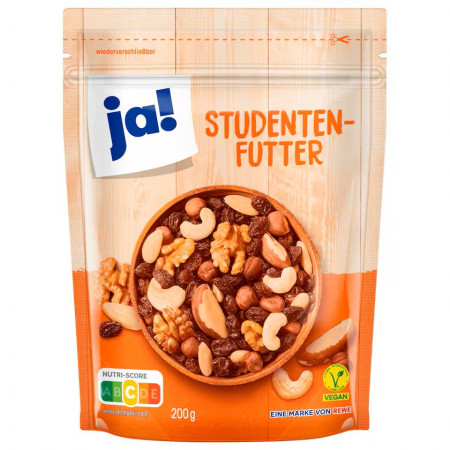 JA! Studentenfutter 200g – Mélange de fruits secs et noix pour énergie et snack sain