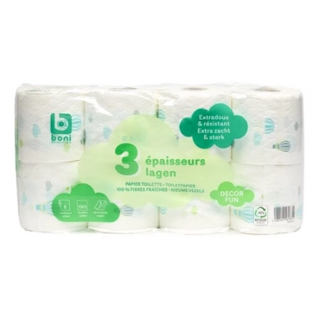 BONI Papier Toilette Décor 3 Épaisseurs, 8 Rouleaux pour Confort et Douceur au Quotidien