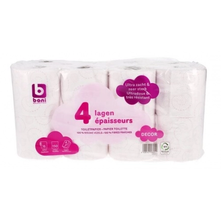 BONI papier toilette Décor 4 épaisseur, 16 rouleaux