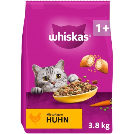 WHISKAS Sachet de nourriture sèche pour chats Adult 1+ avec poulet 3,8kg