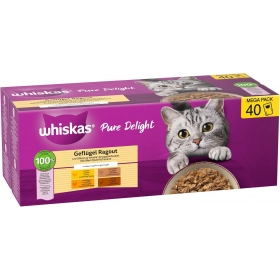 Whiskas 1+ Nourriture Humide pour Chat Ragoût Volaille au Choix en gelée 40x85g