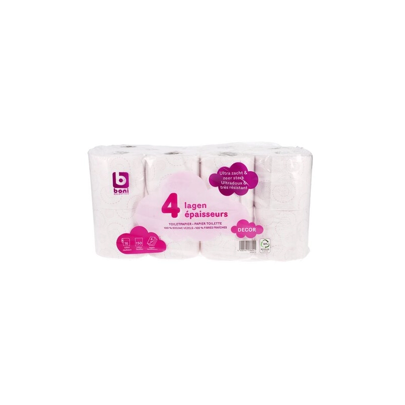 BONI Papier toilette Décor 4 épaisseur, 16 rouleaux