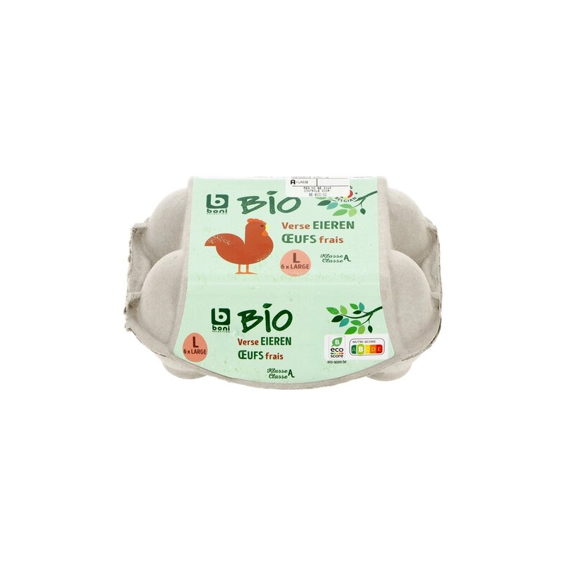 BONI Bio Oeufs de poules élevées en plein air L 6 pièces