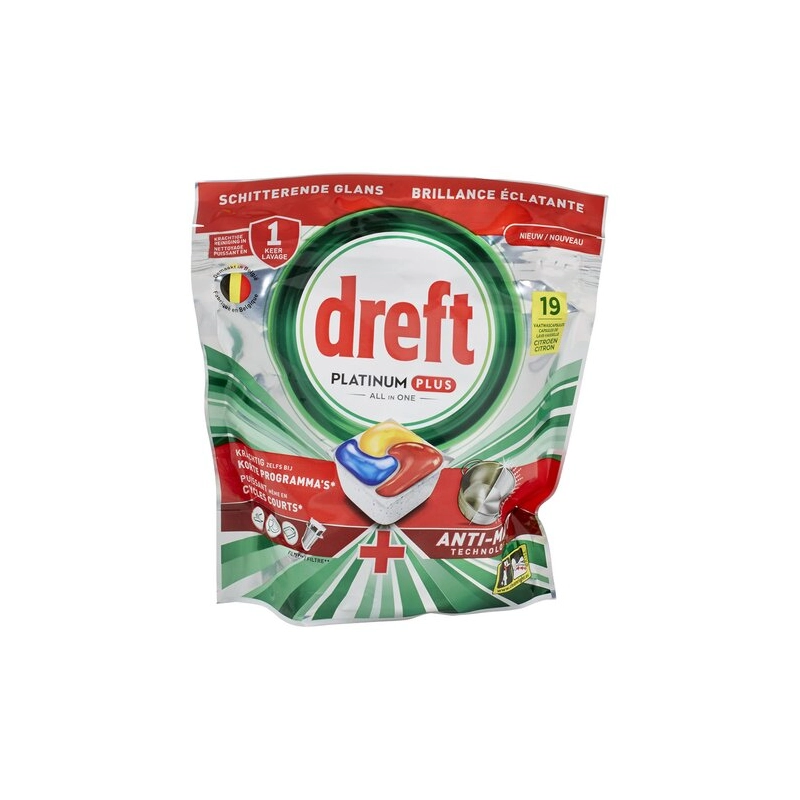 DREFT tablettes lave-vaisselle Platinum+ citron 19 capsules