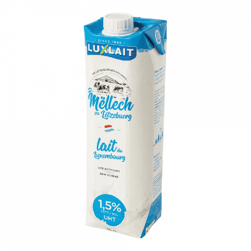 Luxlait - Lait demi-écrémé UHT 1,5% brique 1L