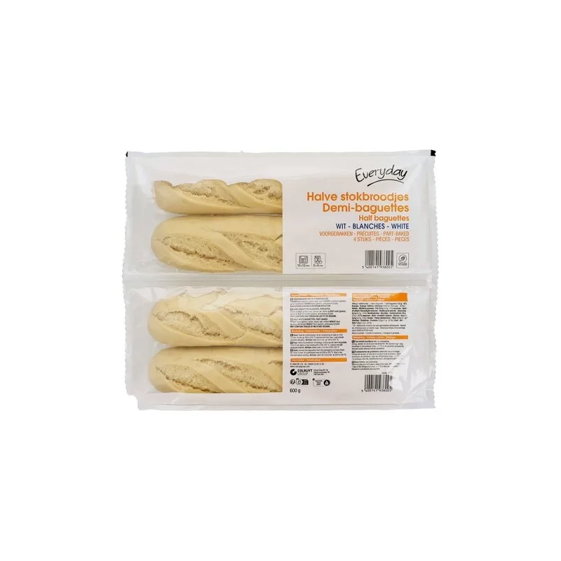 EVERYDAY Demi-baguettes blanches précuites 4x150g