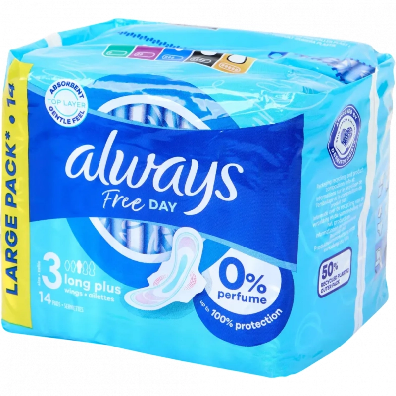 ALWAYS Free Day 3 long plus, 14 pads 0% parfum
