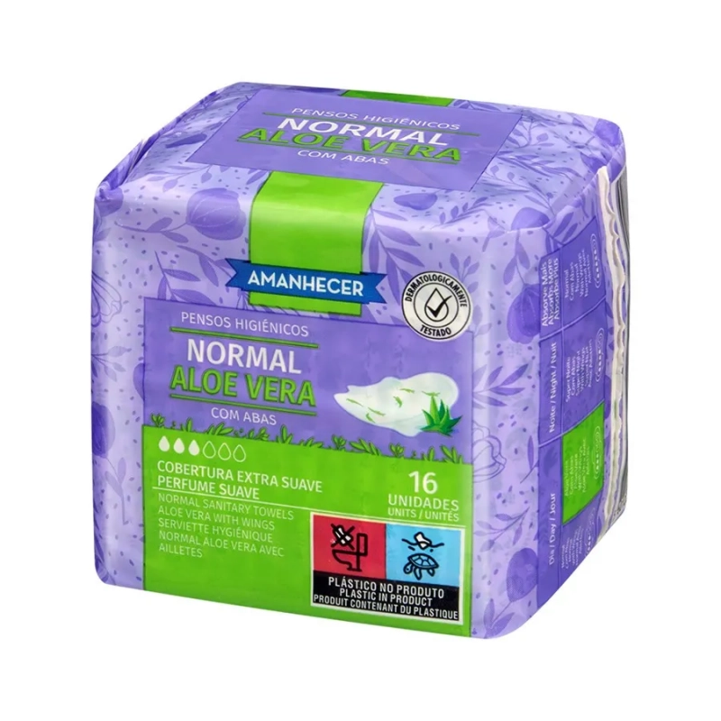 AMANHECER Aloe Vera 16 Normal Sanitary Napkins with Wings