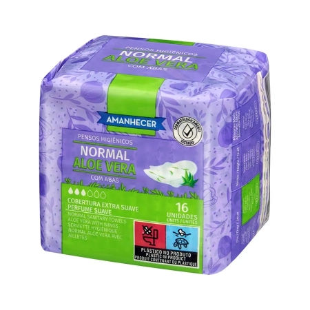 AMANHECER Aloe Vera 16 Serviettes hygiéniques normaux avec ailes