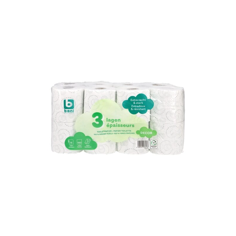BONI Decor Toilet Paper 3 Thicknesses, 8 Rolls for Daily Comfort and Softness