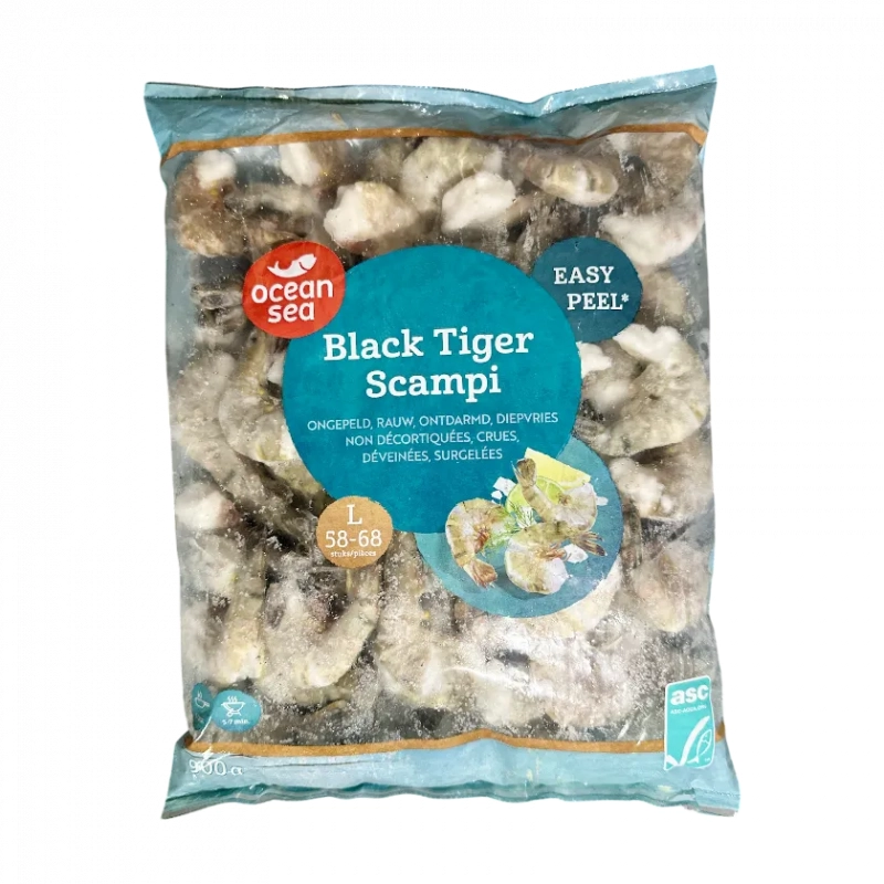 OCEAN SEA Black Tiger Scampi Large 58-68 pieces ASC 900g