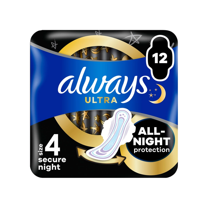 Always Ultra Sanitary Pads size 4 Secure Night, 12 pads