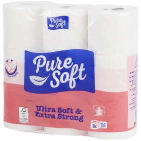 PureSoft ultra soft toilet paper 4 ply, 9 rolls