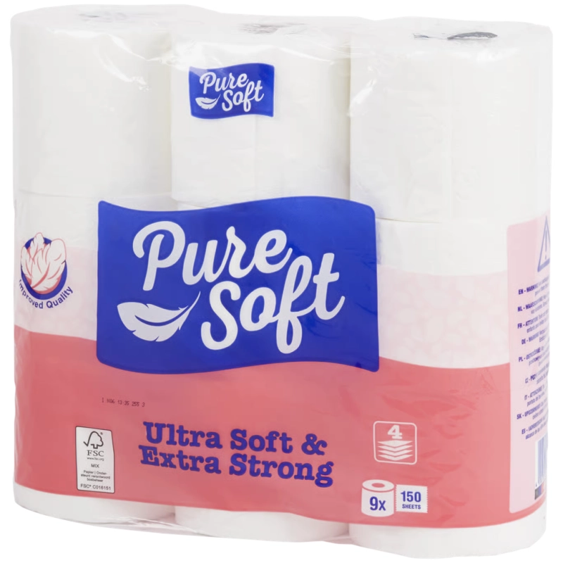 PureSoft papier toilette ultra soft 4 épaisseur, 9 rouleaux