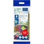 STAEDTLER Noris Crayons de couleur – 12 couleurs vives, bois recyclé, résistants, avec gomme + crayon offerts