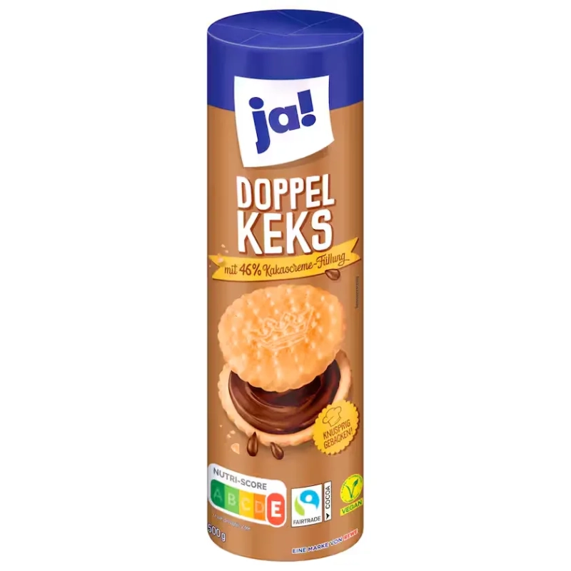 JA! biscuits doubles avec 46 % de crème au cacao 500g