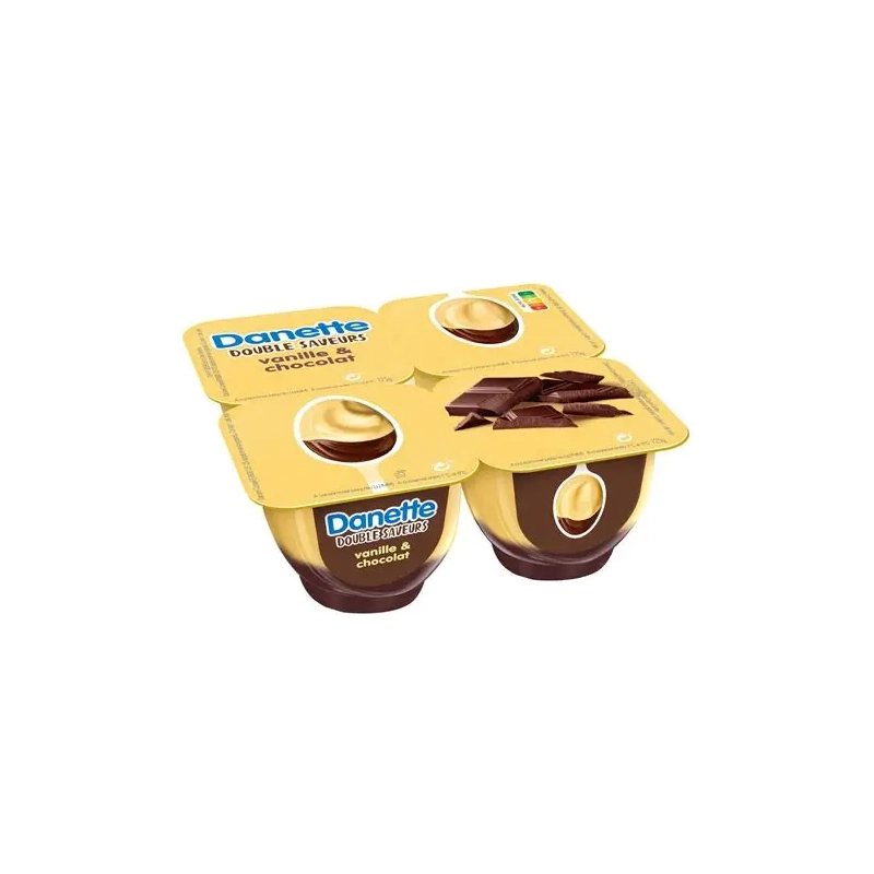 Danone Danette Chocolate vanilla dessert cream 4 jars of 125g
