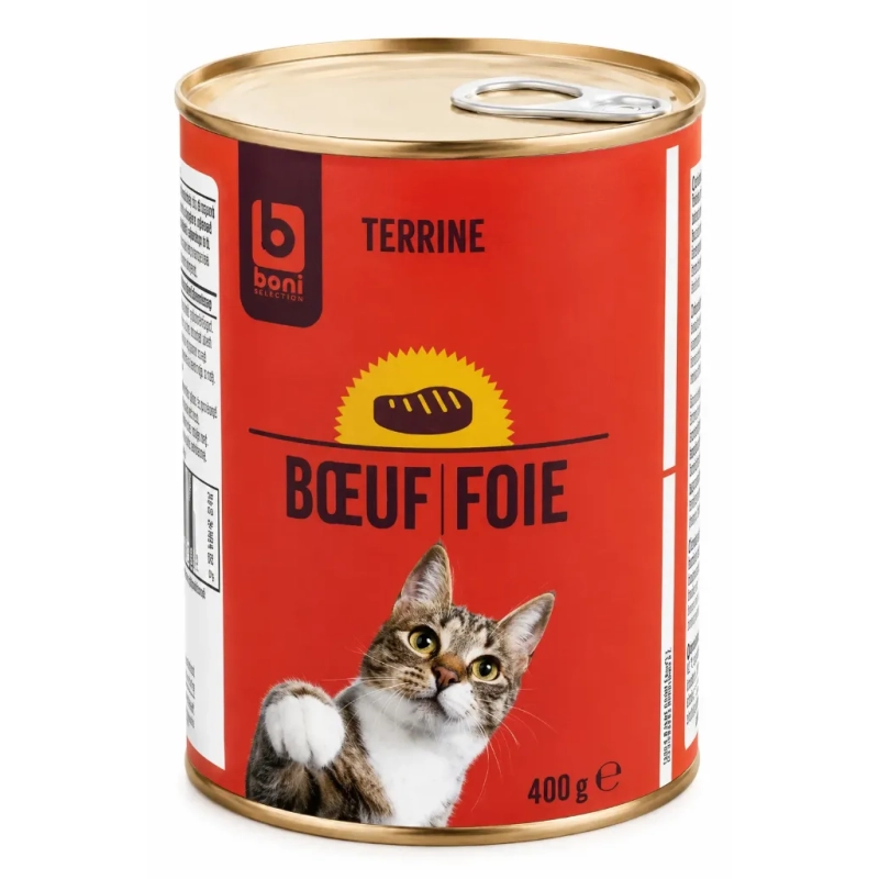 BONI Nourriture Chat terrine duo boeuf & foie 400g