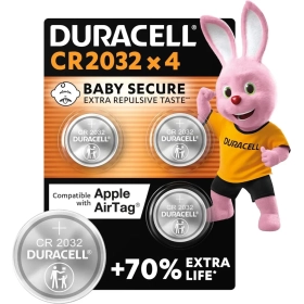 DURACELL CR2032 Piles Boutons au lithium 3V (lot de 4) - Jusqu’à +70 % de longévité
