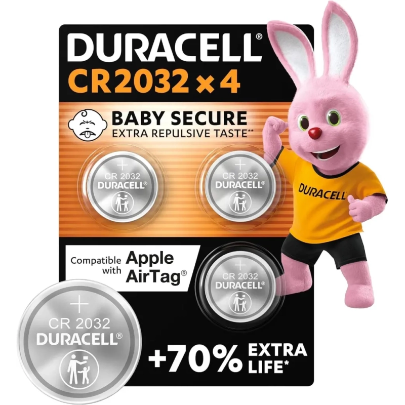 DURACELL CR2032 Piles Boutons au lithium 3V (lot de 4) - Jusqu’à +70 % de longévité
