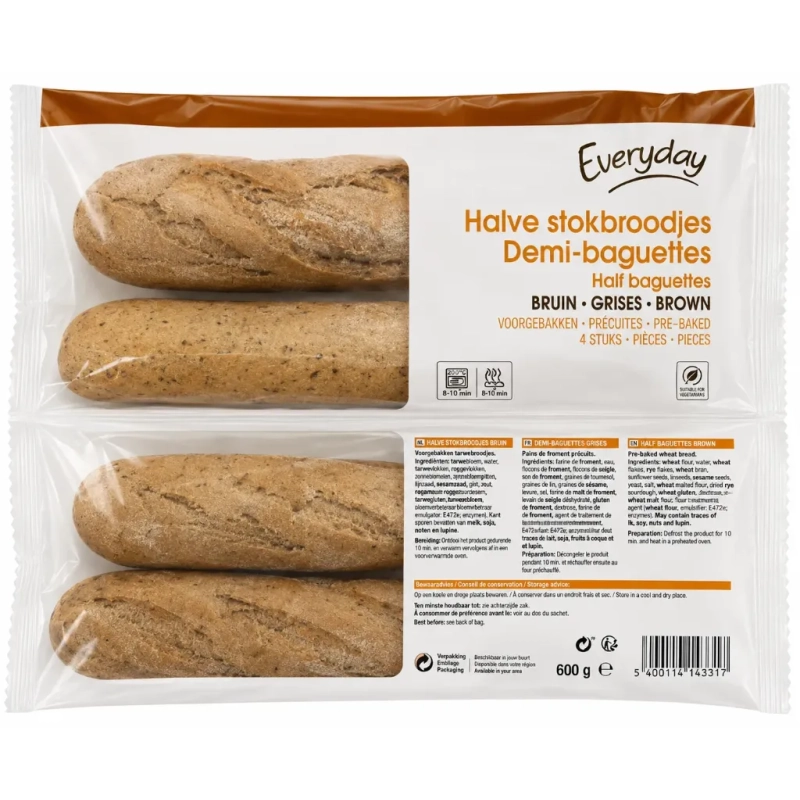 EVERYDAY Precooked gray half baguettes 4x150g