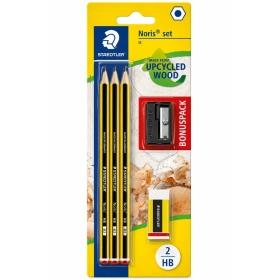 STAEDTLER Noris 120 - lot de 3 crayons à papier 2HB avec accessoires