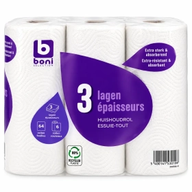 BONI Essuie-tout classic 3 épaisseur 64 feuilles 6 rouleaux