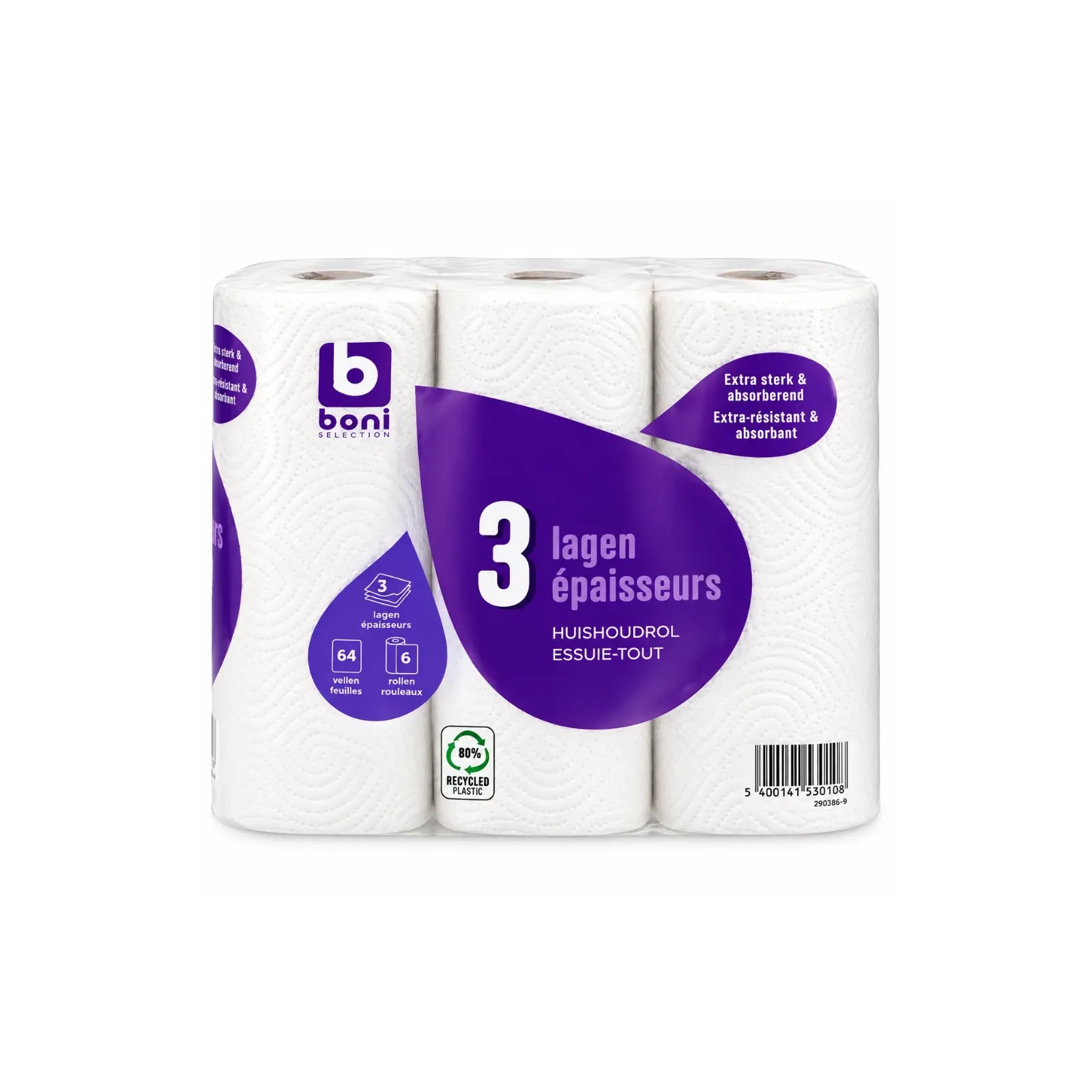 BONI Essuie-tout classic 3 épaisseur 64 feuilles 6 rouleaux